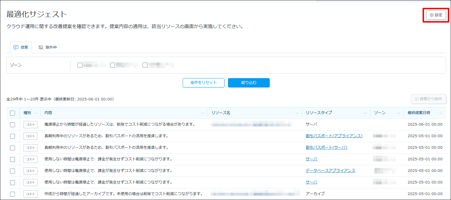 最適化サジェストの設定