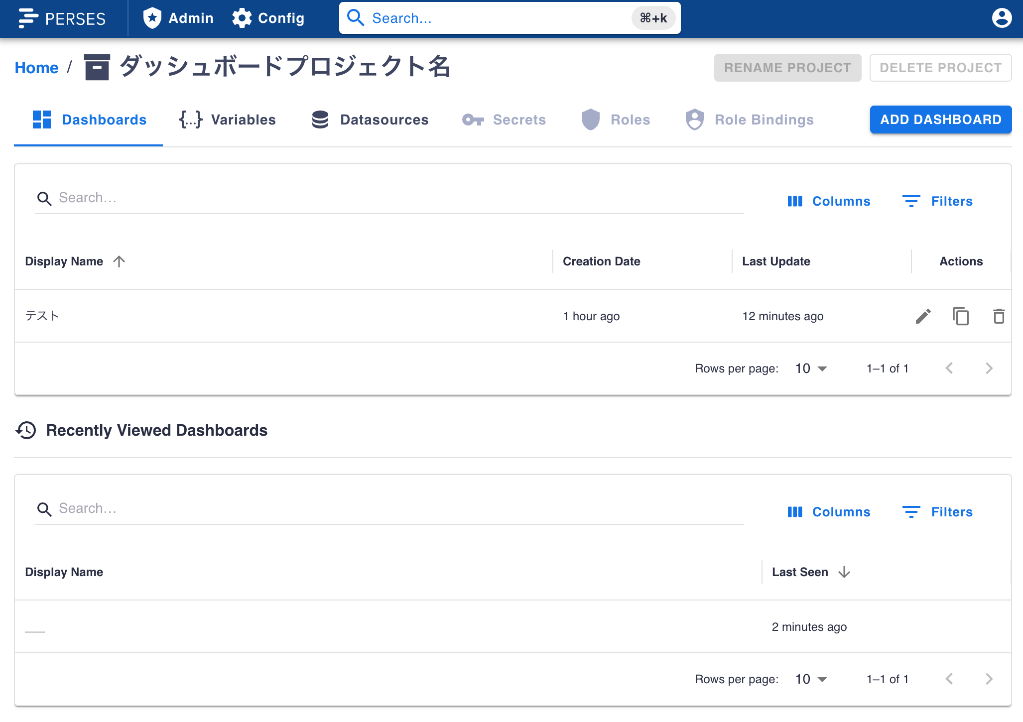 Perses のダッシュボード一覧画面