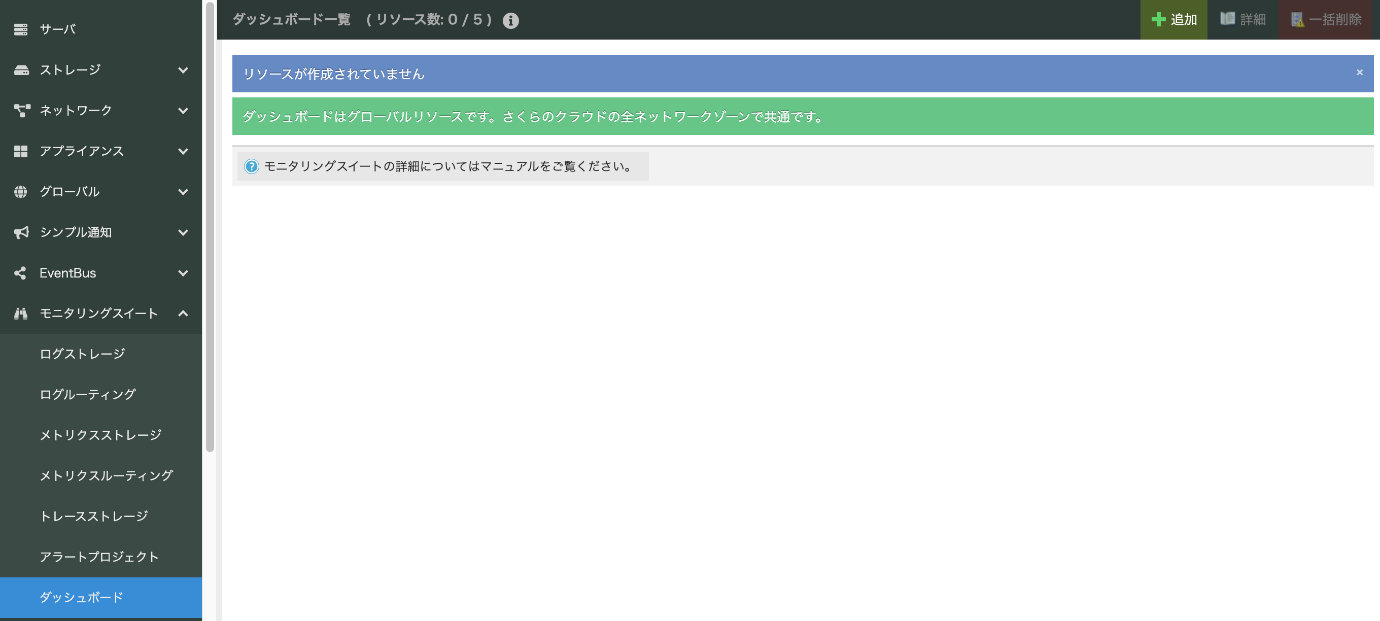 Dashboard Projectの初期画面