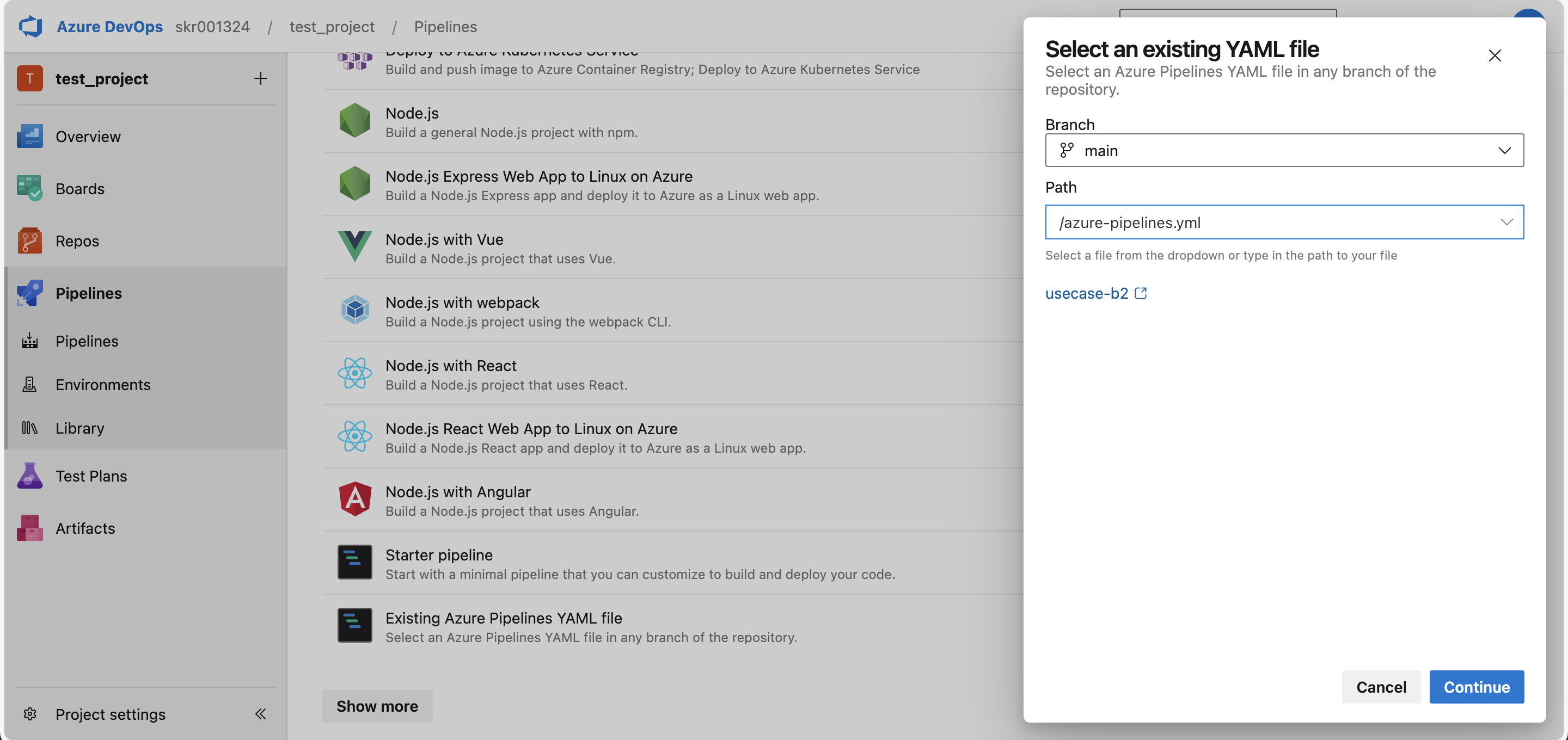 Select an existing YAML file