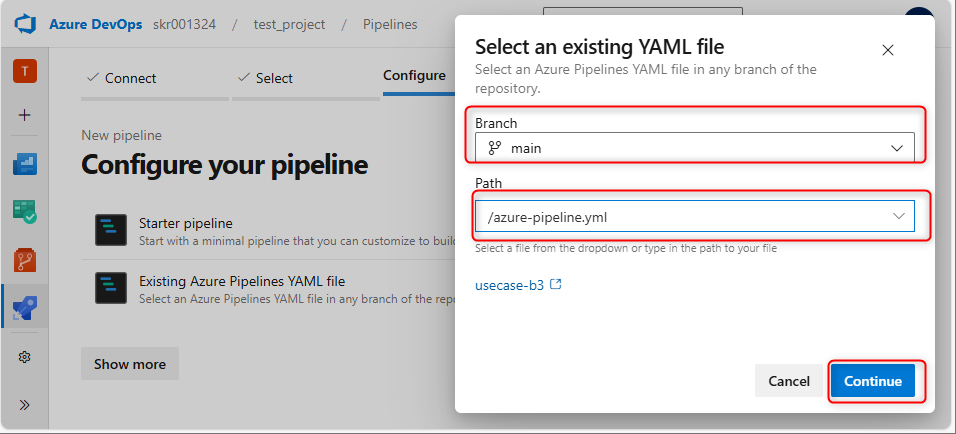Select an existing YAML file