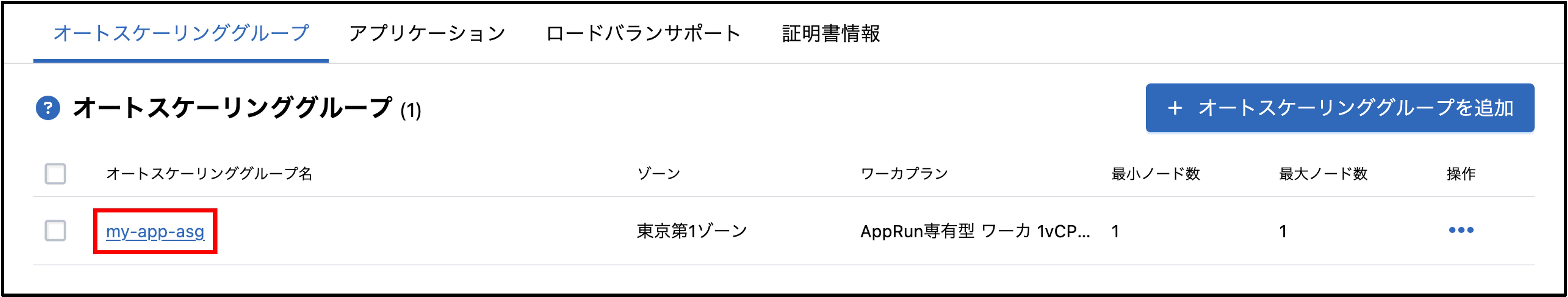 作成したオートスケーリンググループの選択