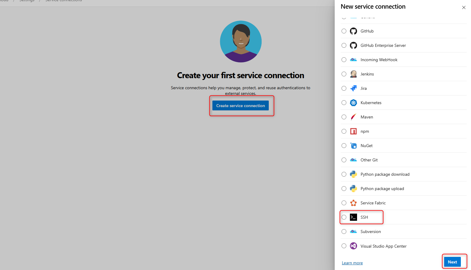 Create service connection