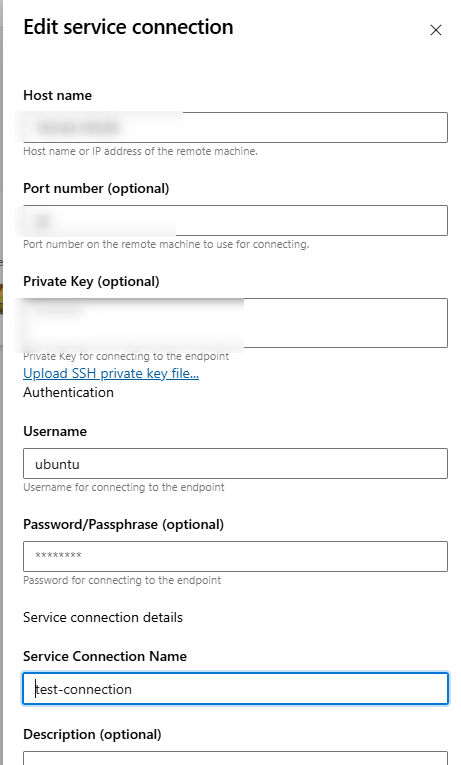 New SSH service connection